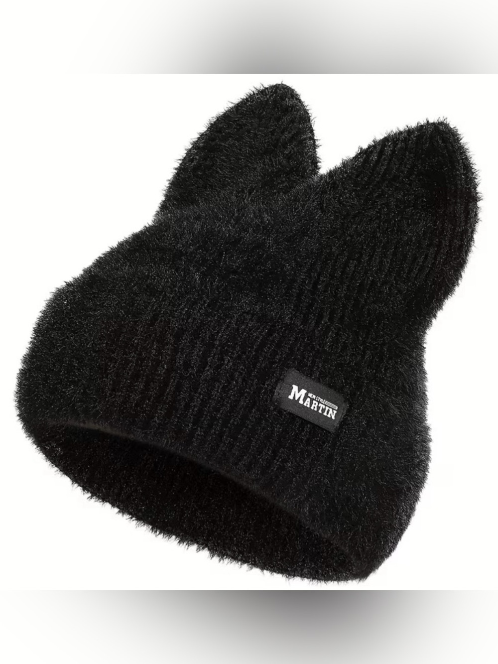 😻 Cute Black Cat Beanie w Ears Warm Knit Beanie